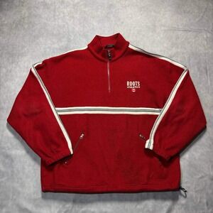 Vintage Roots Athletics Red Fleece Quarter Zip Pullover Mens XL Canada 25 Years